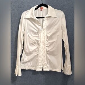 EYE zip-front cotton blouse with pleated bell sleeves - 10